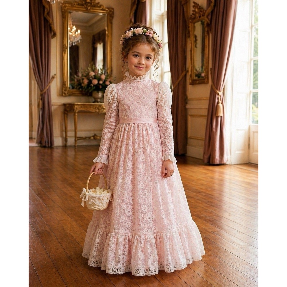Vtg Dorissa Dress Kids 5 Lace Mod Victorian Regency Bridgerton Formal Party
